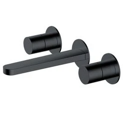 RAK Petit Round Wall Mounted 3 Hole Basin Mixer Matt Black - RAKPER3010B