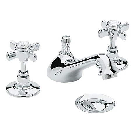 Heritage - Dawlish 3 Hole Basin Mixer with Pop-up Waste - Chrome - TDCC06 1 Heritage - Dawlish 3 Hole Basin Mixer with Pop-up Waste - Chrome - TDCC06