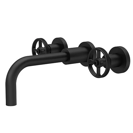 Hudson Reed Revolution Industrial 3TH Wall Mounted Basin Mixer - Matt Black - TIW417 1 Hudson Reed Revolution Industrial 3TH Wall Mounted Basin Mixer - Matt Black - TIW417