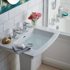 Heritage Lymington Lace Gold Basin Pillar Taps - TLYCG00 -Basin Taps Shop TLYCG00 D1 460