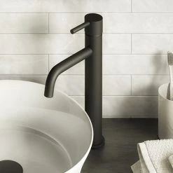 Toreno Matt Black Round High Rise Mono Basin Mixer Tap
