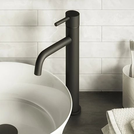 Toreno Matt Black Round High Rise Mono Basin Mixer Tap 1 Toreno Matt Black Round High Rise Mono Basin Mixer Tap