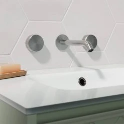 Crosswater 3ONE6 Stainless Steel Wall Mounted 3 Hole Set Basin Mixer - TS130WNS -Basin Taps Shop TS130WNS D2 460