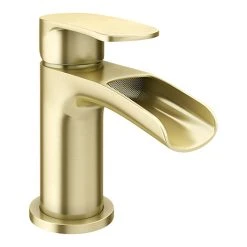 Valencia Brushed Brass Waterfall Basin Mixer Tap + Waste